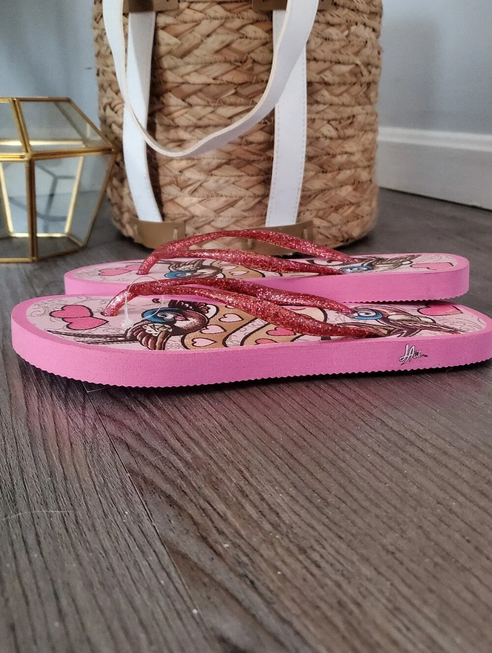 LA INK Glitter Strap Tattoo Art Foam Flip Flop Sandals 7.5